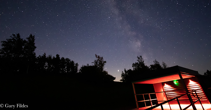 dark starry sky overhead Grassholme Observatory in the Durham Dales